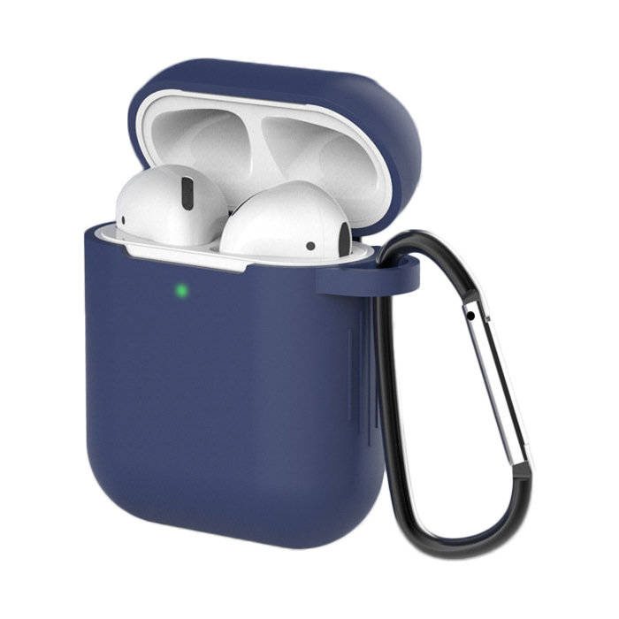 Pouzdro pro AirPods 2 / AirPods 1 silikonový měkké pouzdro sluchátka + přívěsek na klíče modrý (case D)