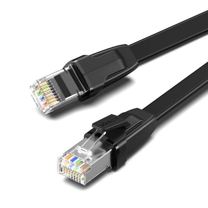 UGREEN NW134 Lapos hálózati kábel fém csatlakozókkal, Ethernet RJ45, Cat.8, U / FTP, 5 m (fekete)