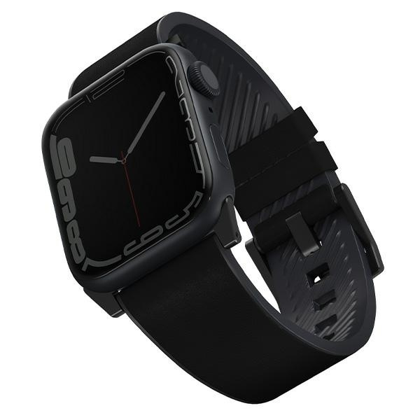 UNIQ řemínek Straden Apple Watch Series 4/5/6/7/SE 42/44/45mm. Kožený hybridní řemínek černý/černý