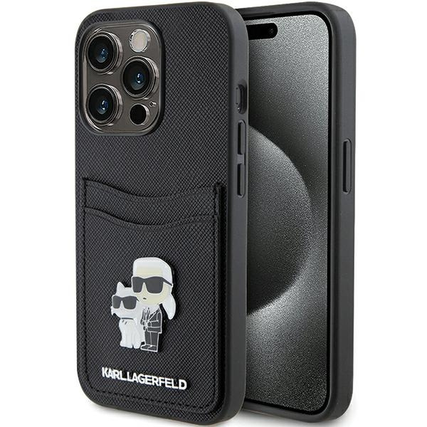 Karl Lagerfeld KLHCP15LSAPKCNPK iPhone 15 Pro 6.1" black/black hardcase Saffiano Cardslot Karl&amp;Choupette Metal Pin