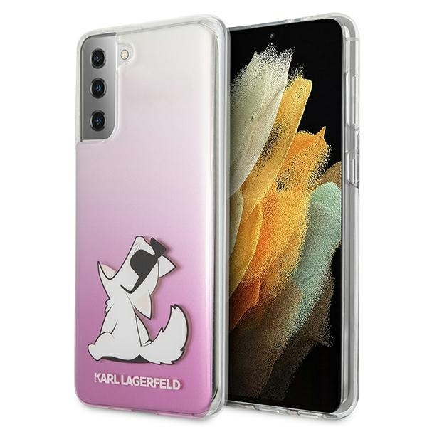 Pouzdro KARL LAGERFELD Samsung Galaxy S21 Plus Choupette Fun KLHCS21MCFNRCPI Růžové pevné pouzdro