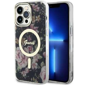Funda Guess GUHMP14XHCFWSK iPhone 14 Pro Max 6.7" negro/negro durocase Flor MagSafe Case