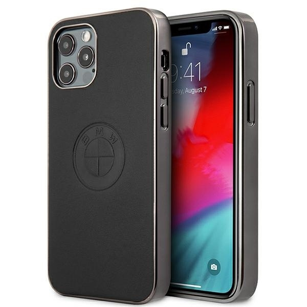 Hülle BMW Apple iPhone 12 Pro Max Lederprägung Schwarz Hardcase