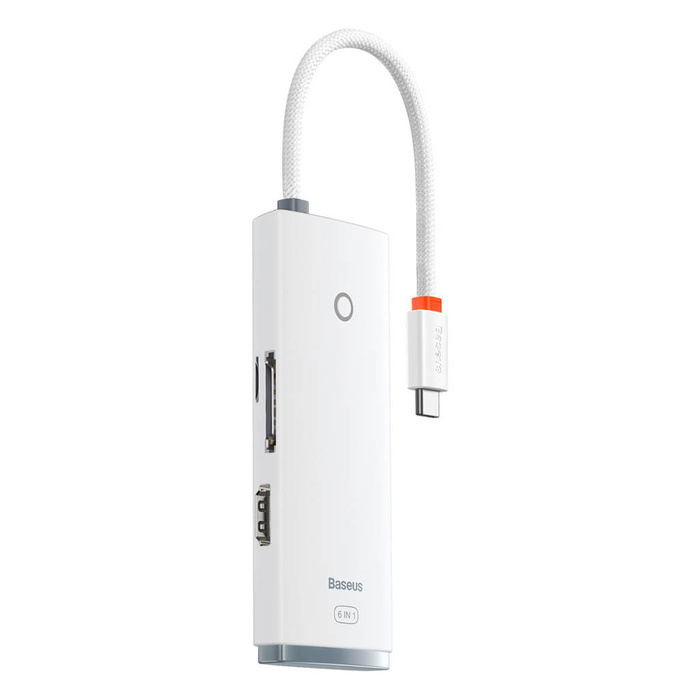 Baseus Station d'accueil HUB Type-C 6 ports de la série Lite (Type-C to HDMI+USB3.0*2+Type-C Data+SD/TF) Blanc