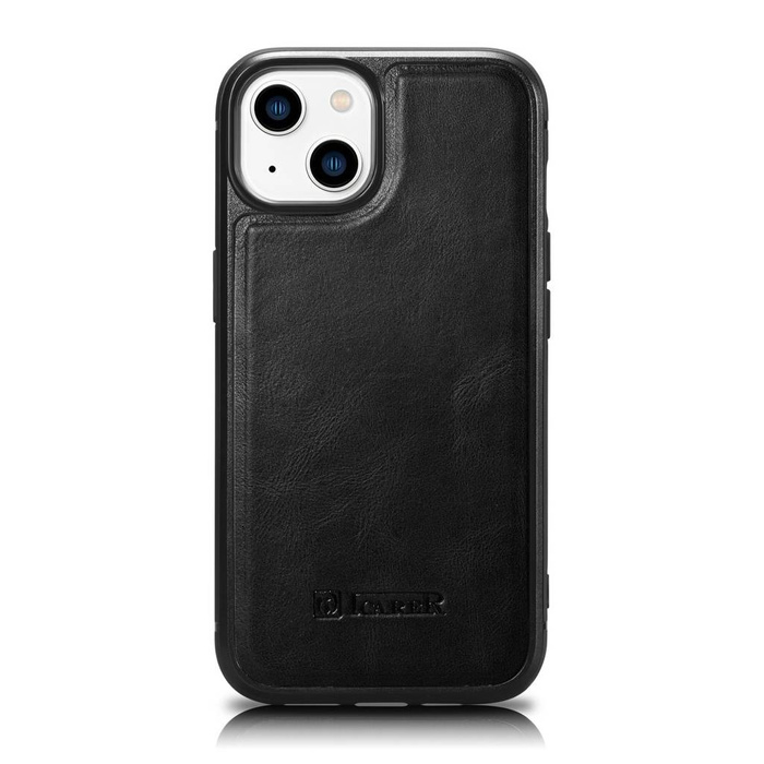 iCarer Leather Oil Wax case covered with natural leather for iPhone 14 (MagSafe compatible) schwarz (WMI14220717-BK)