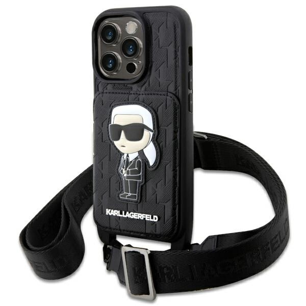 Case Karl Lagerfeld KLHCP14LCSAKHPKK iPhone 14 Pro 6.1" hardcase black/black Crossbody Saffiano Monogram Ikonik Case