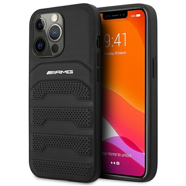 Case AMG AMHCP14XGSEBK iPhone 14 Pro Max 6.7" black/black hardcase Leather Debossed Lines