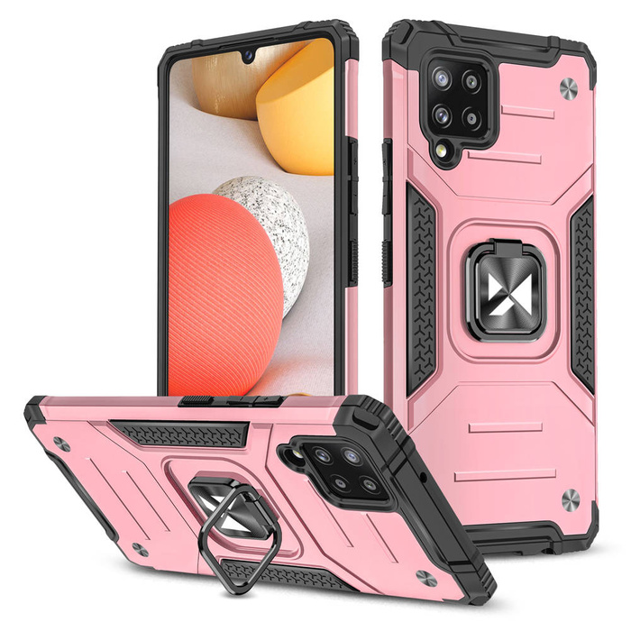 Housse hybride Wozinsky Ring Armor robuste + support magnétique pour Samsung Galaxy A42 5G rose