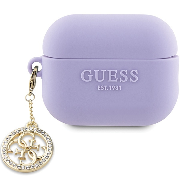 Guess GUAP23DSLGHDU Housse AirPods Pro 2 violet/mauve Caoutchouc 3D 4G Diamond Charm