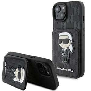 Karl Lagerfeld KLHCP15SSAKKNSCK iPhone 15 6,1" nero/nerocase Saffiano Cardslots and Stand Monogram Ikonik Patch