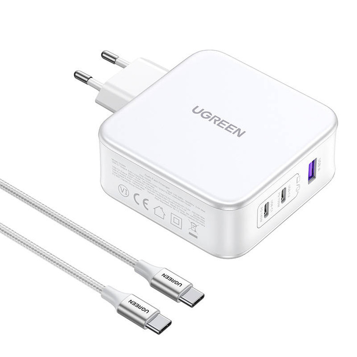 Chargeur uGREEN 15339 Adaptateur réseau Nexode, 2xUSB-C, USB-A 3.0, PD3.0, QC4.0, GaN, 140W (Blanc) CD289