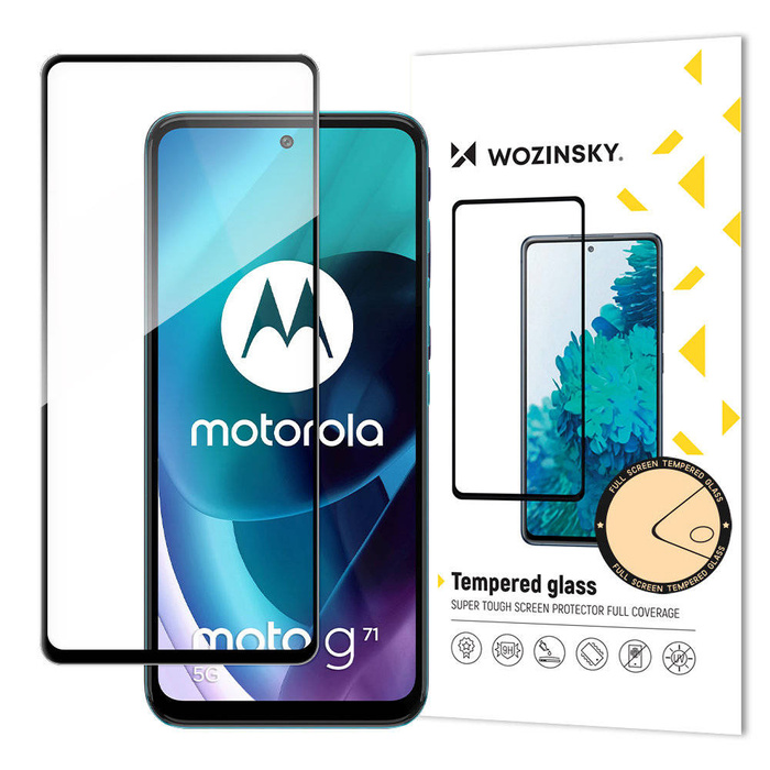 Wozinsky super durable verre trempé Colle complète pour plein écran avec cadre Case Ami Motorola Moto G71 5G noir