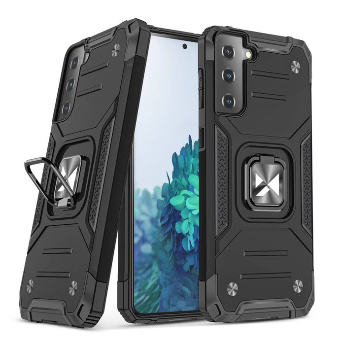 Wozinsky Ring Armor Case Kickstand Tough Rugged Cover for Samsung Galaxy S21 FE black