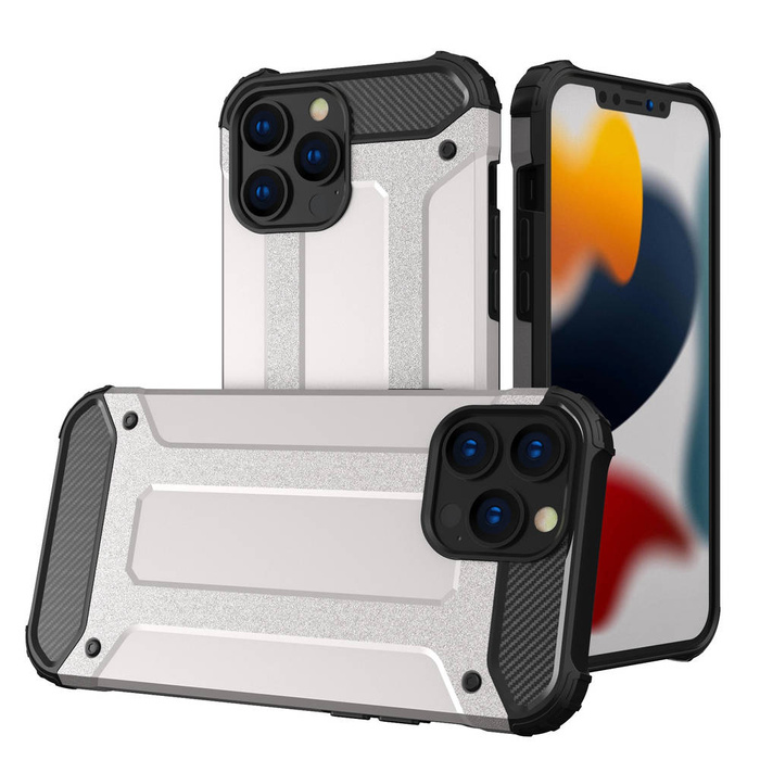 Hybrid Armor robuste TPU/PC Panzer Handyhülle Hard Case für iPhone 13 Pro silber