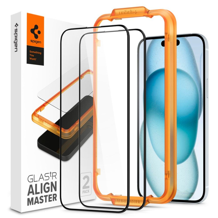 Tempered Glass Spigen Alm Glass Fc 2-pack iPhone 15 Black