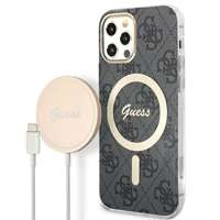 Sada Pouzdro Guess Case+ nabíječka iPhone 12/12 Pro black/black hard case 4G Print MagSafe