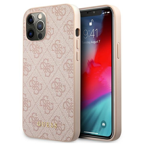 Hülle GUESS Apple iPhone 12 12 Pro 4G Metall Gold Logo Rosa Hartcase