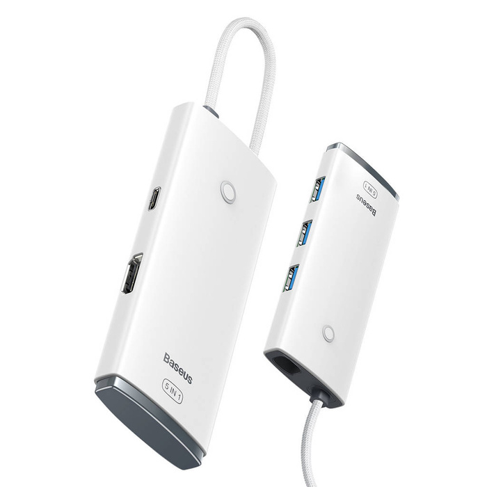 Docking station per hub di tipo C a 5 porte serie Baseus Lite (da tipo C a HDMI + USB 3.0 * 3 + PD) bianco