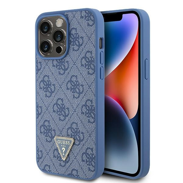 Case Guess GUHCP15XP4TDPB iPhone 15 Pro Max 6.7" blue/blue hardcase Leather 4G Triangle Strass Case