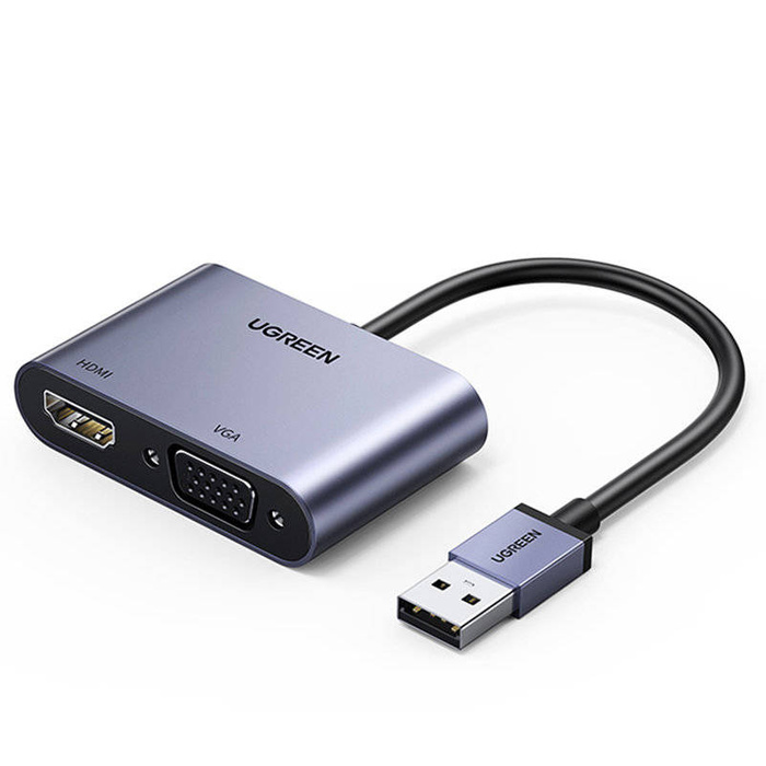 Adaptateur convertisseur USB Ugreen - HDMI 1.3 (1920 x 1080 @ 60Hz) + VGA 1.2 (1920 x 1080 @ 60Hz) gris (CM449)