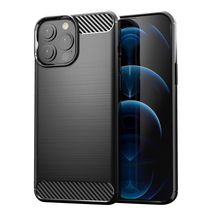 Carbon Case Flexibel Handyhülle TPU Schutzhülle für iPhone 13 Pro Max schwarz