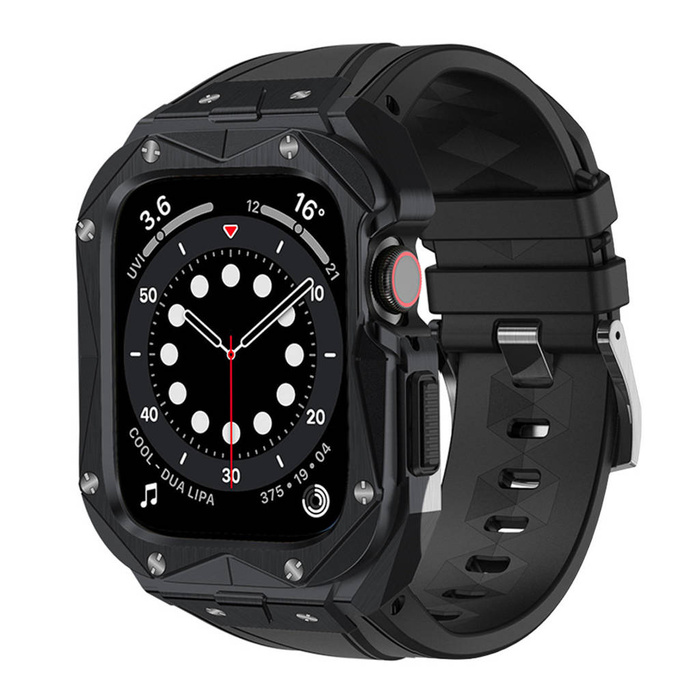 Kingxbar CYF140 2in1 Armband für Apple Watch Ultra, SE, 8, 7, 6, 5, 4, 3, 2, 1 (49, 45, 44, 42 mm) mit integriertem Edelstahl-Rüstungsgehäuse Schwarz