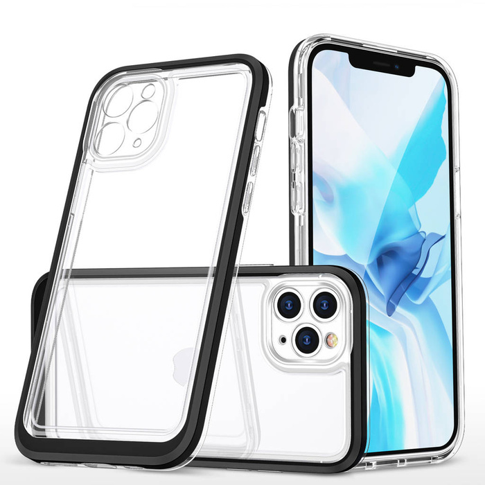 Průhledný gelový kryt 3v1 pouzdro pro iPhone 11 Pro Max s rámečkem černý