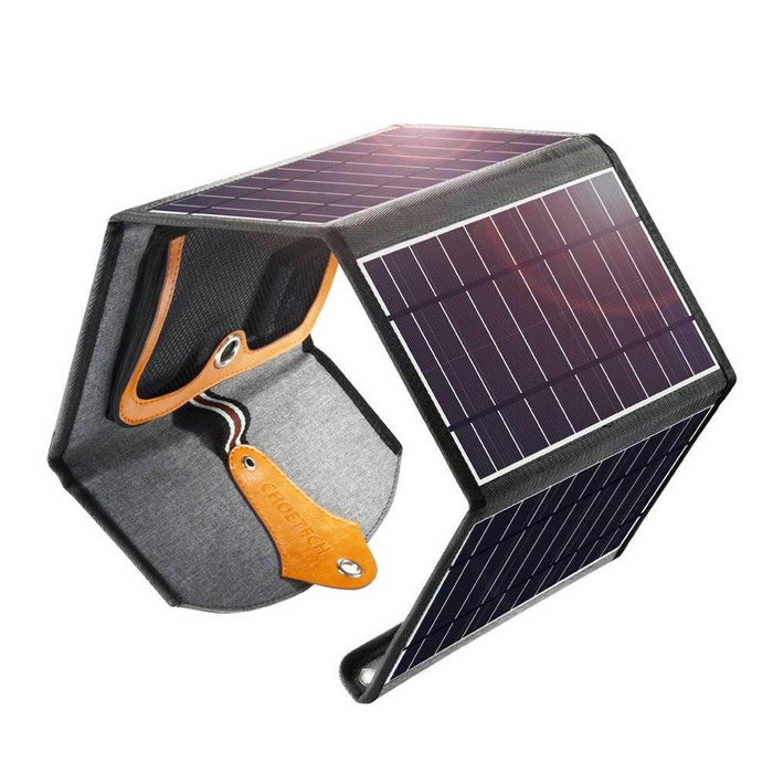 Choetech caricabatterie solare da viaggio pieghevole 22W pannello solare 2x USB 5V / 2.4A / 2.1A pannello solare (82 x 24 cm) nero (SC005)