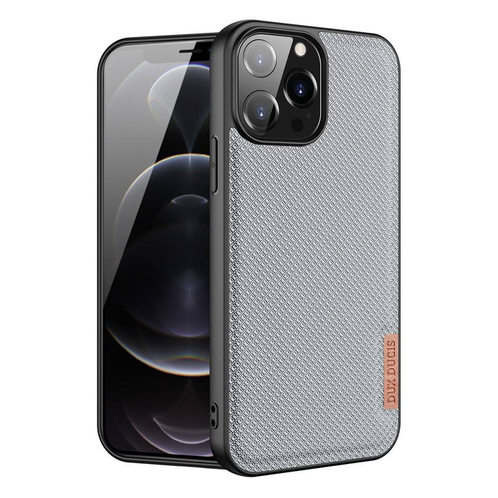 Custodia Dux Ducis Fino rivestita in materiale di nylon per iPhone 13 Pro Max grigio