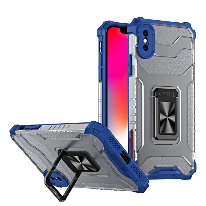 Anneau de cristal Case hybride blindé coque couverture + magnetic support iPhone XS Max bleu