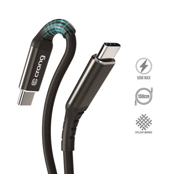 Crong Armor Link - 60W USB-C to USB-C braided cable 150cm (black)