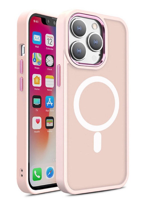 Magnetický barevný matný kryt pro iPhone 15 Pro Max - růžový