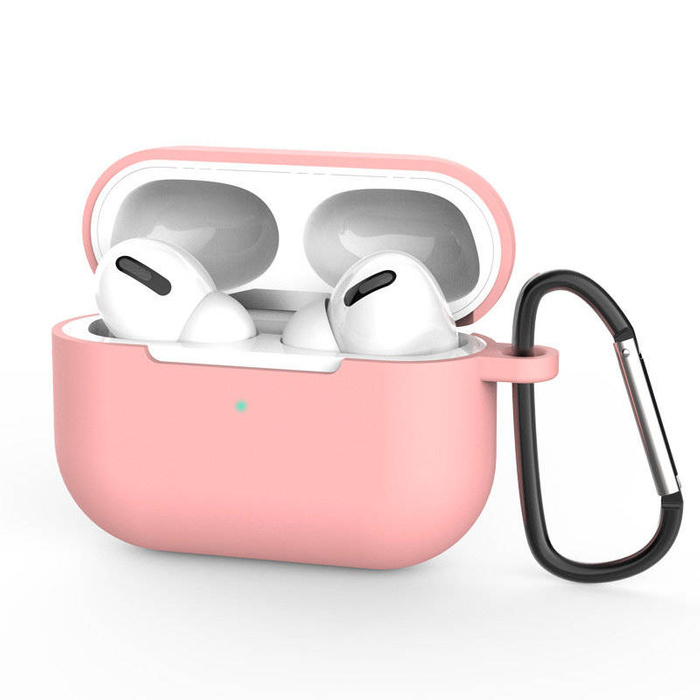 Case for AirPods Pro silikonew soft case headphones + carabiner key ring pink (case D)