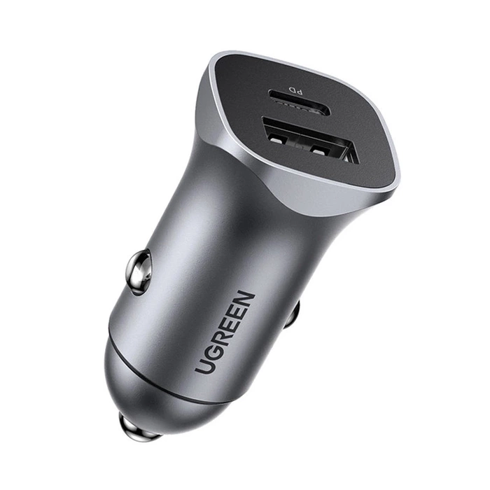 Ugreen car charger USB Type C / USB 24W Power Delivery Quick Charge gray (30780)