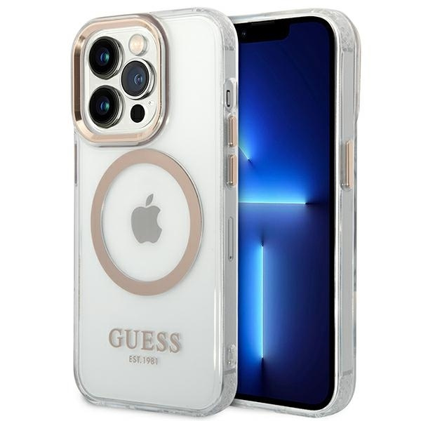 Guess GUHMP14LHTRMD iPhone 14 Pro 6.1" gold/gold hard case Metal Outline MagSafe