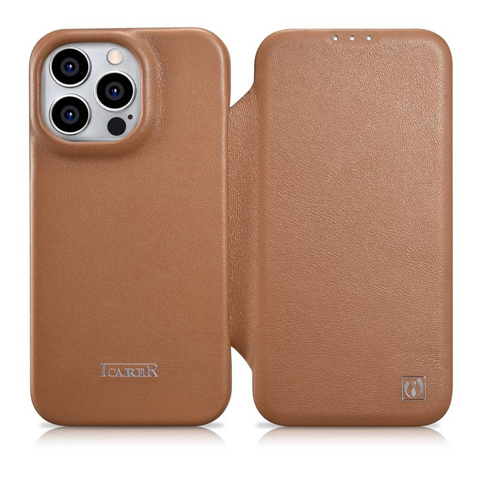 iCarer CE Premium Custodia Folio in Pelle iPhone 14 Pro Max Flip Magnetic MagSafe Custodia in Pelle Marrone (WMI14220716-BN)