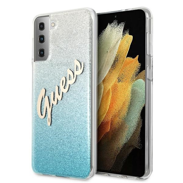 Pouzdro GUESS Samsung Galaxy S21 Plus Glitter Gradient Script GUHCS21MPCUGLSBL Blue Hardcase