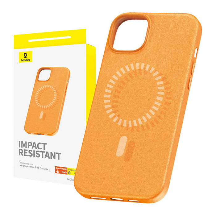 Magnetic Phone Case for iPhone 15 ProMax Baseus Fauxther Series (Orange)