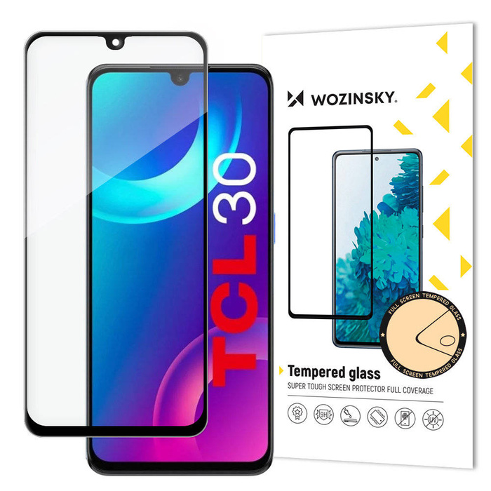 Wozinsky plein écran en verre trempé Full Glue super durable avec cadre noir Case Friendly TCL 30