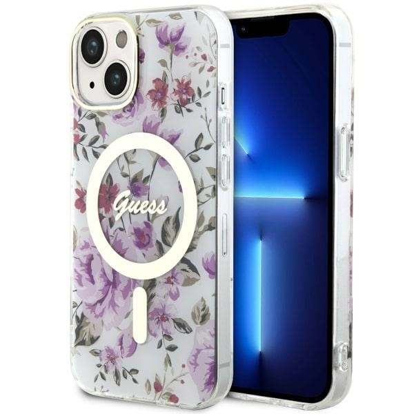 Case Guess GUHMP14MHCFWST iPhone 14 Plus 6.7" transparent hardcase Flower MagSafe Case