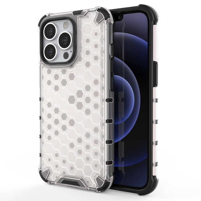 Housse blindée en nid d'abeille coque avec cadre en gel iPhone 13 Pro transparent