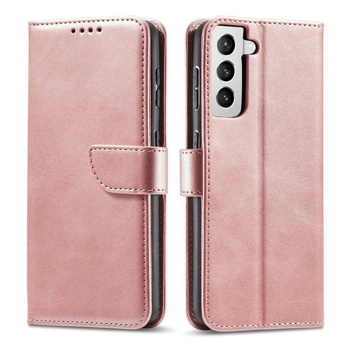 Magnet Case étui élégant coque couverture avec rabat et fonction stand Samsung Galaxy S22 Ultra rose