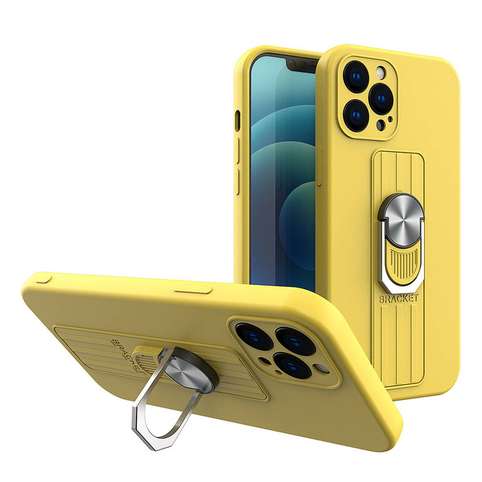 Bague Case silikonouveau coque avec supportem doigt et support pour iPhone 12 Pro Max jaune