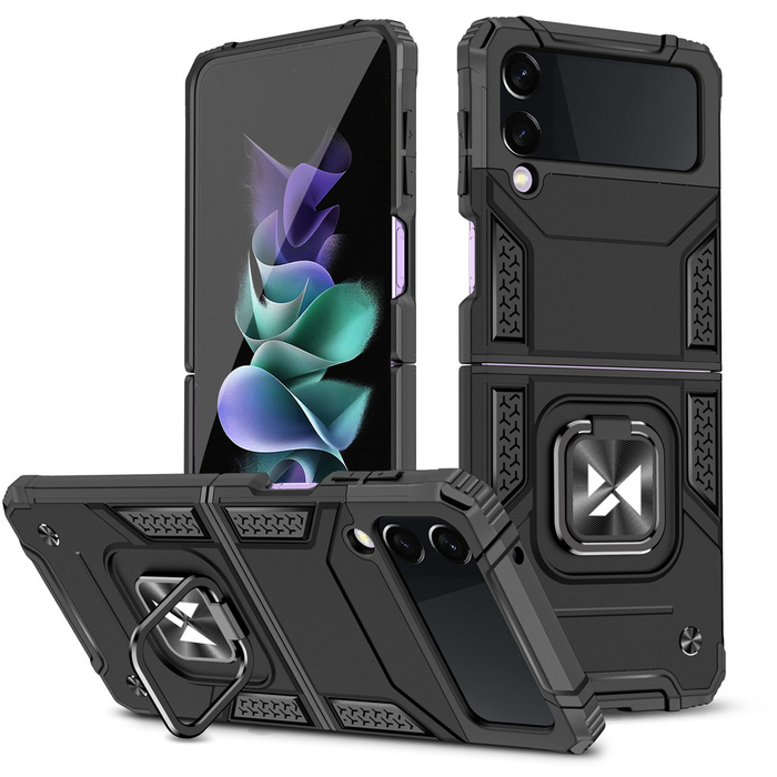 Wozinsky Ring Armor Tough Hybrid Case Cover + Magnethalter für Samsung Galaxy Z Flip 3 schwarz