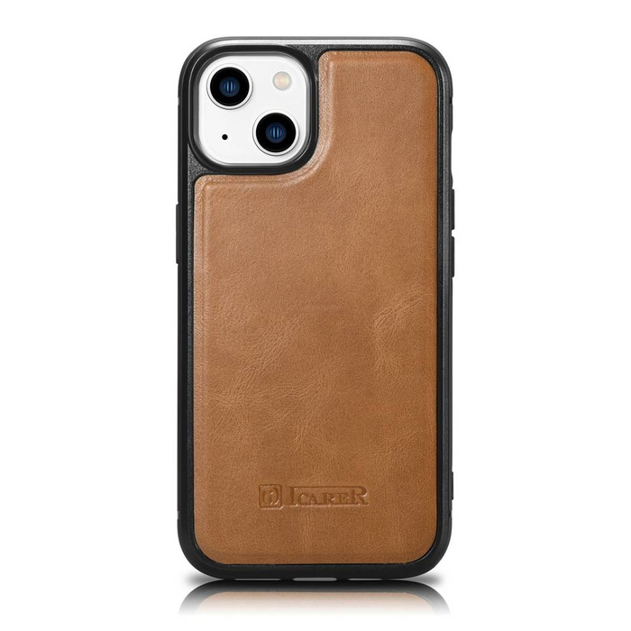 iCarer Leather Oil Wax avec couverture en cuir véritable pour iPhone 14 (compatible MagSafe) marron (WMI14220717-TN)