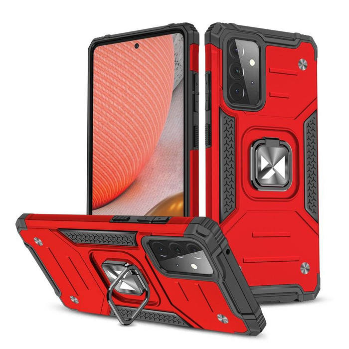 Custodia ibrida resistente Wozinsky Ring Armor + supporto magnetico per Samsung Galaxy A72 4G rosso