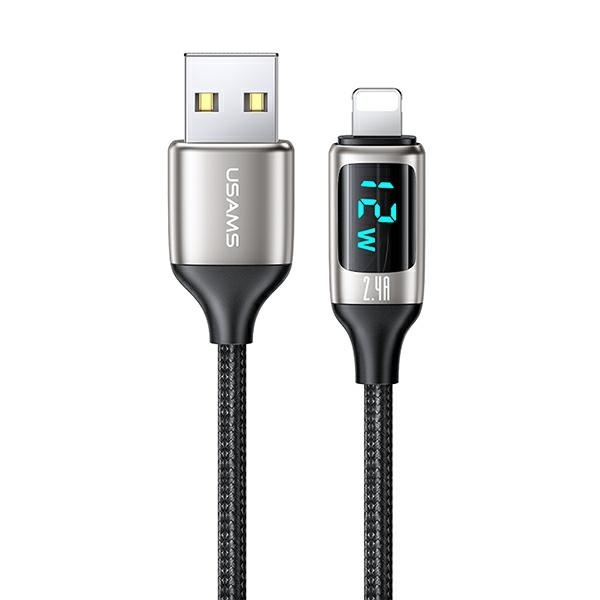 USAMS U78 lightning 1,2m LED Kabel 2,4A Rychlé nabíjení stříbrná černá SJ543USB02 (US-SJ543)