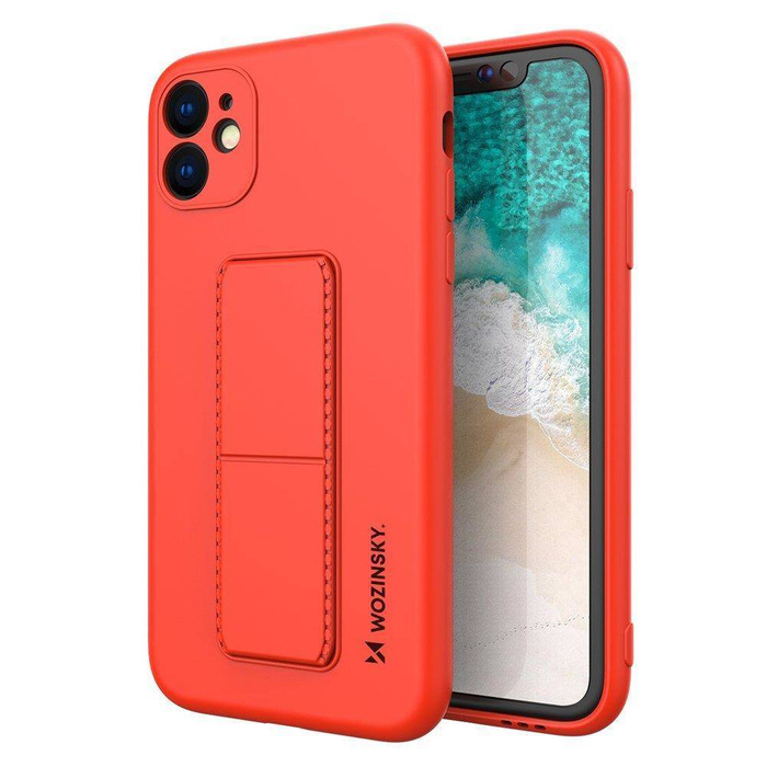 Wozinsky Kickstand Case flexible silicone cover with a stand iPhone 12 red