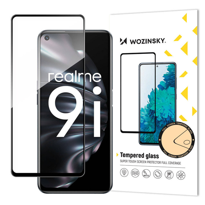 Wozinsky super durable verre trempé Colle complète pour plein écran avec cadre Case Friendly Oppo A76 / Oppo A36 / Realme 9i noir