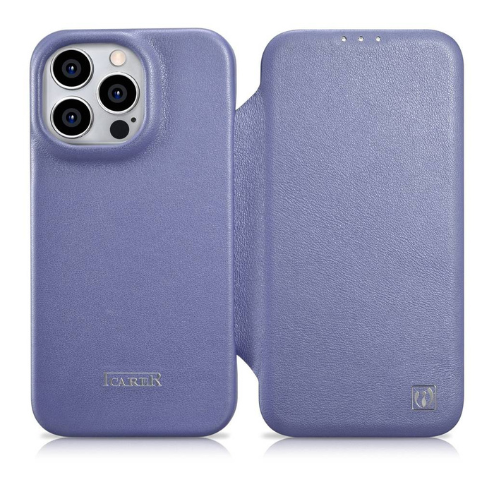 iCarer CE Premium Custodia Folio in pelle iPhone 14 Pro Flip magnetica MagSafe viola chiaro (WMI14220714-LP)